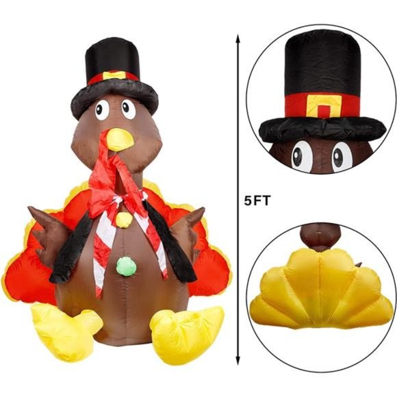 Thanksgiving Inflatable 5 Ft Turkey LED Lights, Blow up - Picture 7 of 7